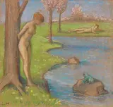 Ludwig von Hofmann, Frühlingslandschaft mit Paar am Froschteich