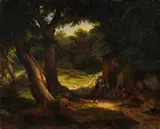 Karl Friedrich Lessing, Eichenwald mit einem am Brunnen rastenden Kreuzritter, 1839, Oil on canvas