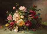 Eugène Henri Cauchois, Bouquet de roses, Um 1880/90, Oil on canvas