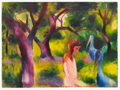August Macke, Mädchen mit blauen Vögeln (Kind mit blauen Vögeln), 1914, Oil on canvas