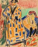 Selbstbildnis mit Modell by Ernst Ludwig Kirchner, 1910, Colored chalk drawing, sold Jun 2022