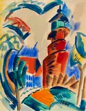 Leuchtturm by Karl Schmidt-Rottluff, 1922, Watercolor and ink brush over pencil, sold Jun 2022