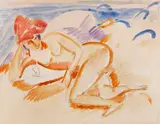 Ernst Ludwig Kirchner, Akt mit rotem Hut, 1912, Watercolor over pencil