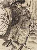 Auf dem Bett sitzendes Mädchen by Ernst Ludwig Kirchner, 1908, Black Chalk drawing, sold Jun 2022