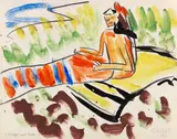 Fränzi mit Decke by Erich Heckel, 1909, Watercolor and gouache, sold Jun 2022