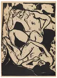 Nacktes Paar auf einem Kanapee by Ernst Ludwig Kirchner, 1909, Woodcut, sold Jun 2022