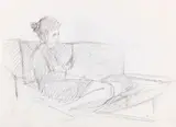 Gerhard Richter, Frau mit Kopfhörern, 1987, Pencil drawing