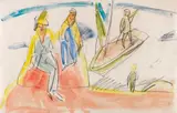 Ernst Ludwig Kirchner, Menschen und Boot am Strand, 1913, Watercolor and pencil drawing