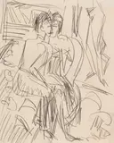 Erna und Gerda im Atelier by Ernst Ludwig Kirchner, 1912, Pencil drawing, sold Jun 2022