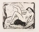 Erich Heckel, Liegendes Mädchen mit Katze (Fränzi), 1909, Lithograph