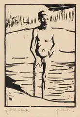 Badender Junge by Ernst Ludwig Kirchner, 1904, Woodcut, sold Jun 2022