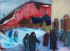 Marianne von Werefkin, Freitag Abend (Synagoge), 1909/10, Mixed media on paper. Gouache and chalk, lamina...