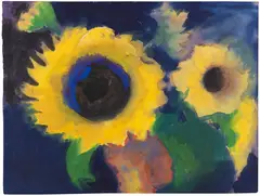 Emil Nolde, Zwei Sonnenblumen vor dunklem Grund, 1930/1935, Watercolor