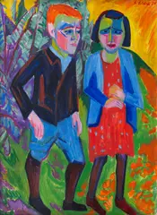 Hermann Scherer, Paar in der Landschaft (recto), Porträt eines Mannes mit einer Pfeife (verso), 1924, Oil on canvas