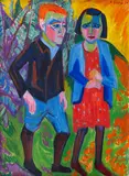 Hermann Scherer, Paar in der Landschaft (recto), Porträt eines Mannes mit einer Pfeife (verso), 1924, Oil on canvas