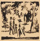 August Macke, Spaziergänger im Park, 1912, Brush and India ink drawing, with pencil in mar...