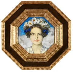 Franz von Stuck, Bildnis der Tochter Mary Stuck mit Margeritenkranz, Um 1910, Tempera on panel