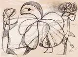 Joan Miró, Personnages, oiseau, 1979, Pencil and black wax chalks-Drawing