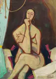 Karl Hofer, Auf dem Bett sitzend, 1948, Oil on canvas