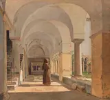 Jørgen Roed, Kreuzgang von San Lorenzo fuori le mura, Rom, 1837, Oil on paper, laid on canvas