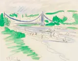 Ernst Ludwig Kirchner, Die Elbbrücke "Das blaue Wunder" (Die Loschwitzer Brücke in Dresden), Um 1911, Watercolor and pencil drawing