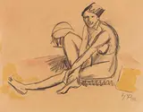 Max Pechstein, Sitzender Frauenakt, 1912, Charcoal drawing, with glazing watercolors