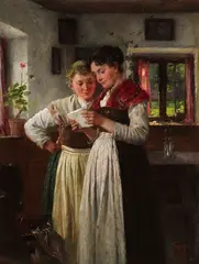 Johann Sperl, Der Liebesbrief, Um 1885, Oil on panel