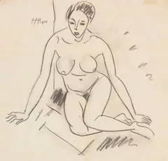 Sitzender weiblicher Akt by Max Pechstein, 1914, Pencil drawing, partly with wash, sold Dec 2021