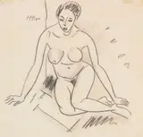 Max Pechstein, Sitzender weiblicher Akt, 1914, Pencil drawing, partly with wash