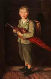 Franz Defregger, Schulbub mit großem roten Schirm