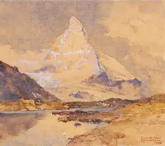 Edward Harrison Compton, Blick auf das Matterhorn vom Riffelsee, 1956, Watercolor and gouache over pencil