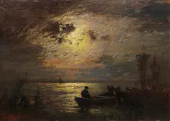 Louis Douzette, Mondnacht, Um 1910, Oil on board