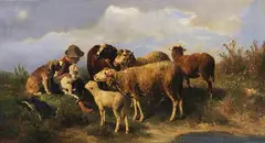 Anton Braith, Hirtenjunge mit Schafen, 1870, Oil on canvas