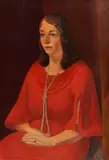 Curt Großpietsch, Porträt einer Dame mit Perlenkette im roten Abendkleid, Wohl 1930, Oil on canvas