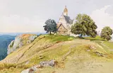 Viktor Paul Mohn, St. Maria auf dem Hohenrechberg bei Schwäbisch Gmünd, 1882, Aquarell und Deckfarbe über Feder in Braun und Schwarz auf Papier