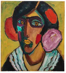 Alexej von Jawlensky, Frauenkopf mit Blumen im Haar, Um 1913, Oil on cardboard