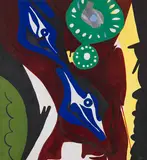 Ernst Wilhelm Nay, Die Uhr (Krapplack, Blau und Grün), 1965, Oil on canvas