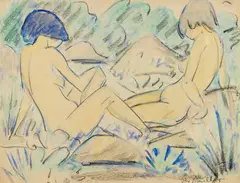 Otto Mueller, Zwei Mädchenakte (Zwei sitzende Akte), Um 1926, Gouache, Watercolor and chalks