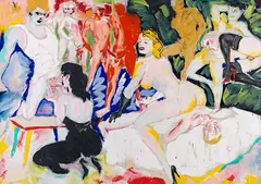 Rainer Fetting, und Luciano Castelli (1951). Bordell II, 1982, Dispersion on canvas