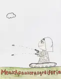 Yoshitomo Nara, Menschpanzerangreiferin, 2002, Colored crayon drawing