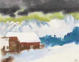 Emil Nolde, Verschneite Alpenlandschaft mit Almhütte