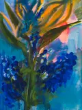 Strilitzien + Rittersporn by Rainer Fetting, 1999, Oil on burlap, sold Jun 2021