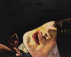 Reigen by Cornelia Schleime, 2005, Acrylic, shellac and asphalt varnish on canvas, sold Jun 2021