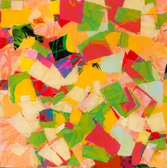Arman, Colères accumulatives (What happened to the flowers - Homage to Andy Warhol), 1964, Collage. Torn "Flowers" color silkscreen