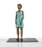 Frau im grünen Kleid by Stephan Balkenhol, 2007, Bronze, with colors, on metal plinth, sold Jun 2021