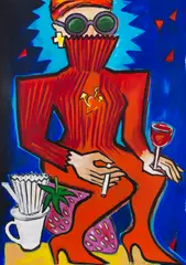 Elvira Bach, Freiwillig allein (Auf unser schönes Leben), 2020, Acrylic on paper
