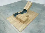 Michael Anastassiades, Gemeinschaftsarbeit mit Dunne & Raby, Anthony Dunne (geb. 1964) und Fiona Raby (geb. 1963). Hideaway Furniture, Type 1, 2004/05, Wooden sculpture, English oak, felt, sliding an...