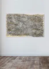 Günther Uecker, Energiefeld, 2009, Nails, white paint on canvas, on panel