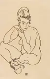 Egon Schiele, Sitzender weiblicher Akt, die Arme auf die Knie gestützt, die Beine verschränkt, 1918, Black Chalk drawing