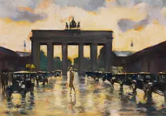 Lesser Ury, Brandenburger Tor vom Pariser Platz aus gesehen, 1928, Pastel on board